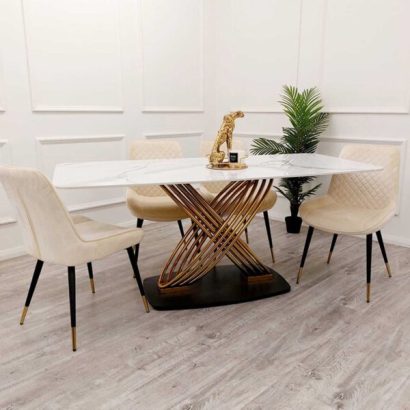 Orion Gold Dining Table with Polar White Sintered Stone Top