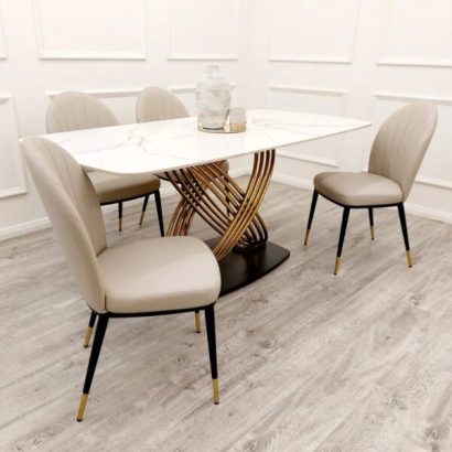 Orion Gold Dining Table with Polar White Sintered Stone Top