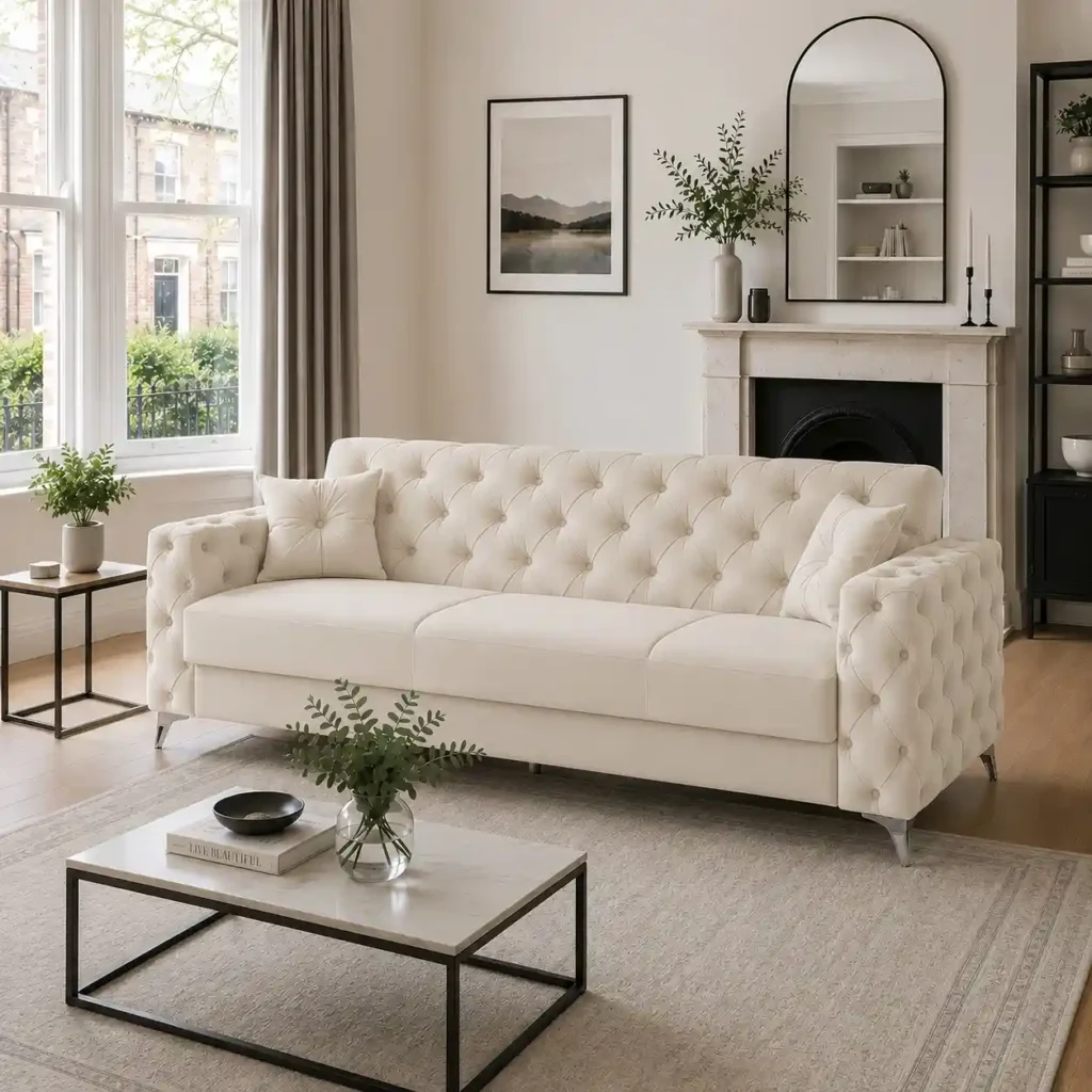 Zumrut 3 Seater Sofa Bed in Cream Colour