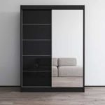2 Door Sliding Wardrobe Black Gloss and Mirror Contemporary Bedroom - UK
