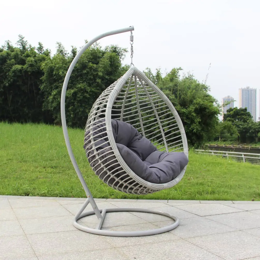Pedestal Swing Chair Off white Wicker Modern Outdoor Garden Seating - UK