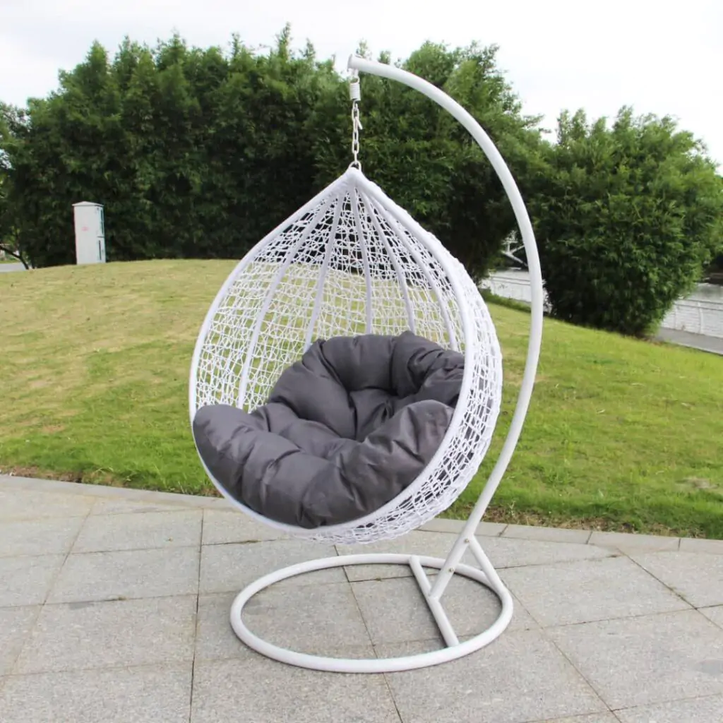 Pedestal Swing Chair White Wicker Modern Outdoor Garden Seating - UK
