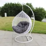 Pedestal Swing Chair White Wicker Modern Outdoor Garden Seating - UK