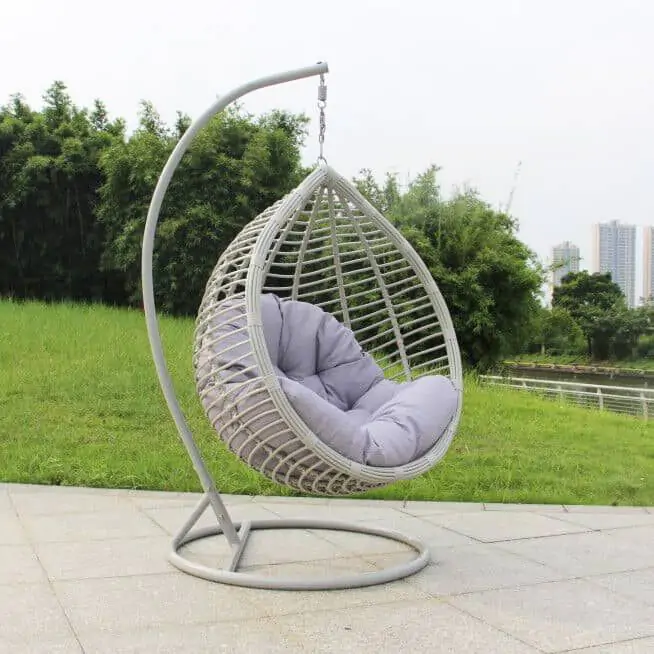 Pedestal Swing Chair Off white Wicker Modern Outdoor Garden Seating - UK