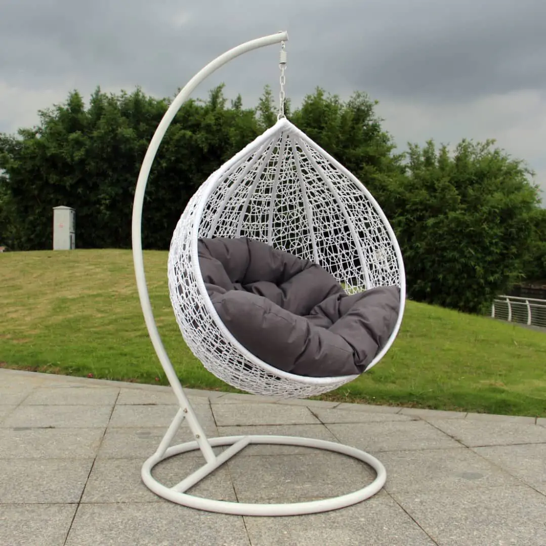 Hanging Egg Chair White Rattan Modern Garden Seating -UK