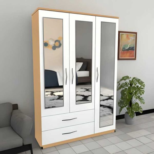 img Trivia 3 Door wardrobe mirror and drawers in front white side beech colour scaled 1 scaled 1