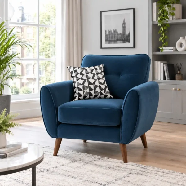 Zinc Velvet Sofa Armchair in Room Setup