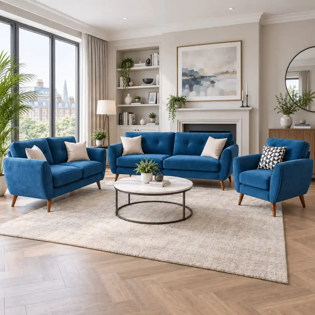Zinc Velvet Sofa Set in Room Setup