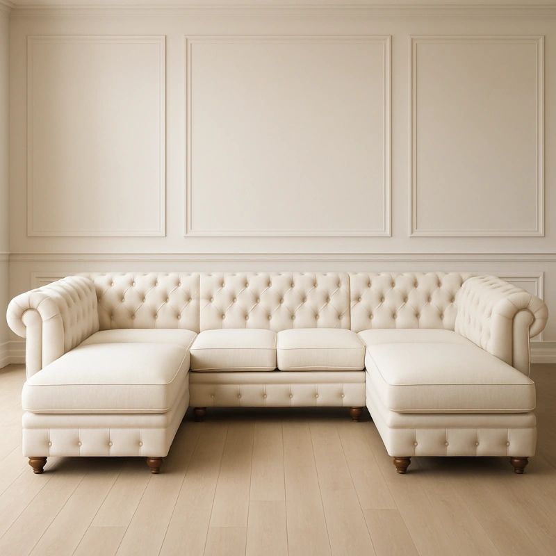 Chester field U shape sofa in cream color