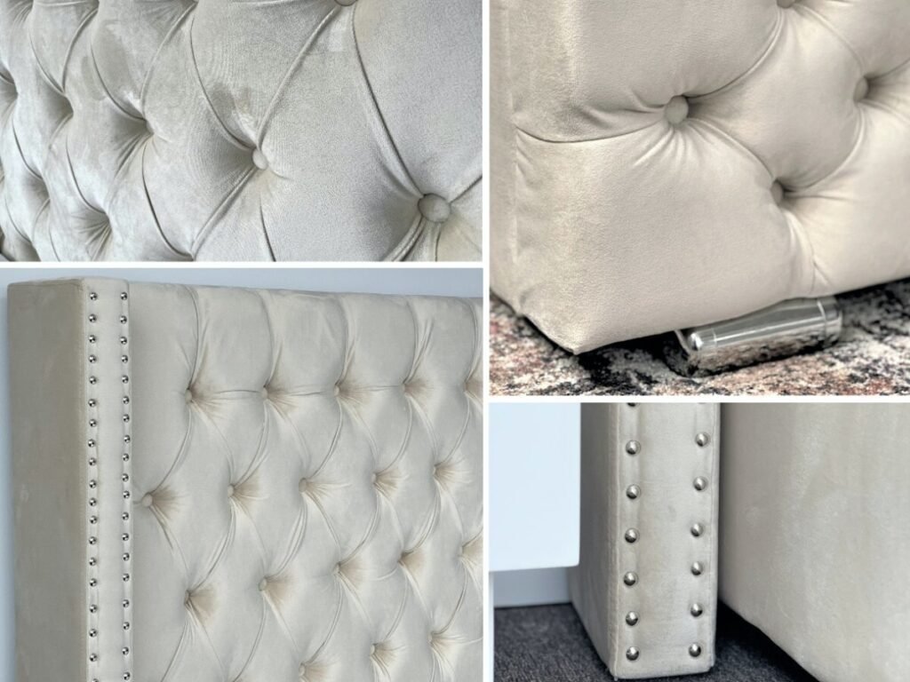 Tufted Velvet Headboard - Cream Chesterfield Railhead Bedroom Décor - UK