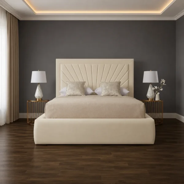 Cream Upholstered Bed Modern Style Bedroom Furniture - UK