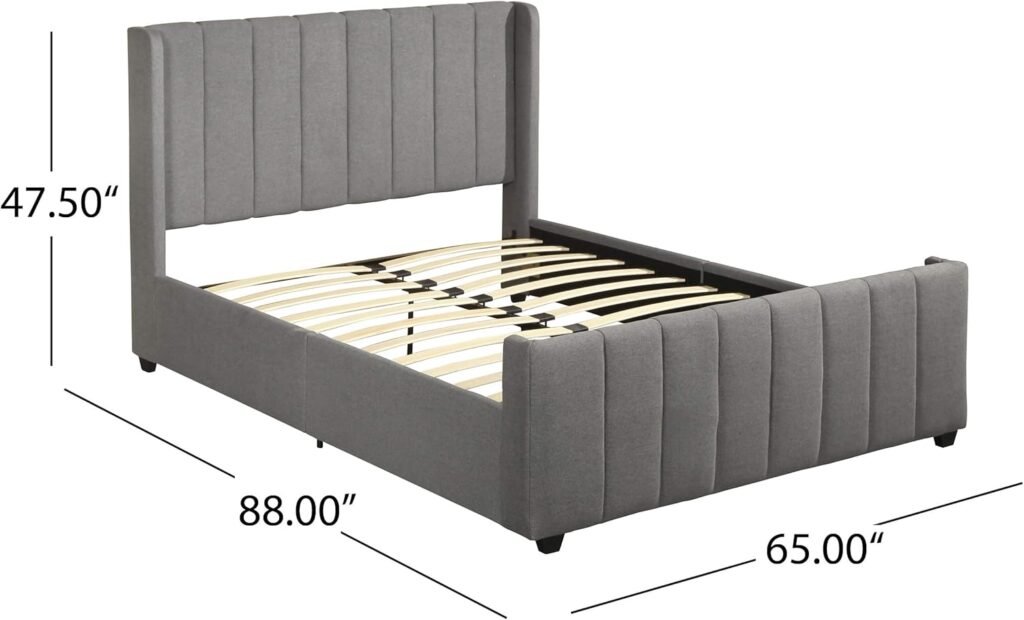 Upholstered Storage Bed Grey Modern Scalloped Bedroom - UK
