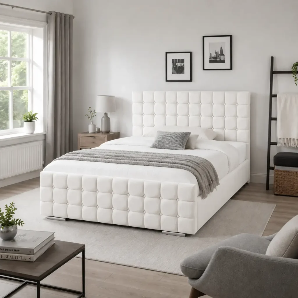 Cube Bed Frame in white color