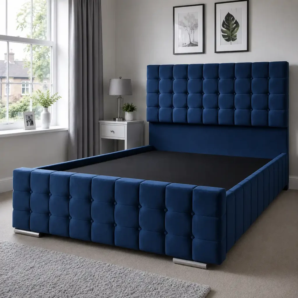 Cube Bed Frame without mattress in blue color