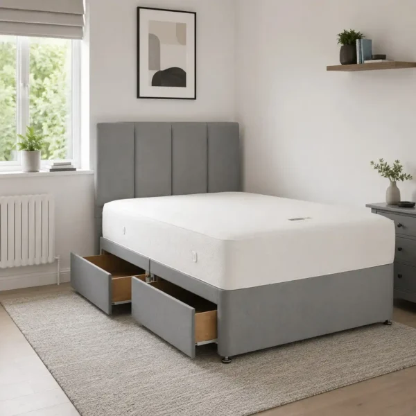 Divan Bed | Panelled Velvet Headboard with Storage Drawers