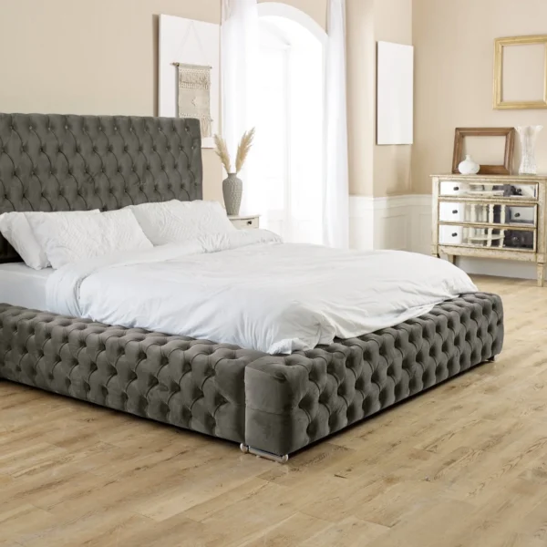 Chesterfield Ambassador Grey Velvet Deep Tufted Luxury Master Bedroom - UK