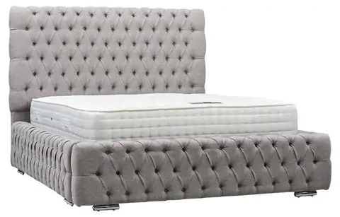 Chesterfield Ambassador Bed Light Grey Fabric Luxury Bedroom - UK