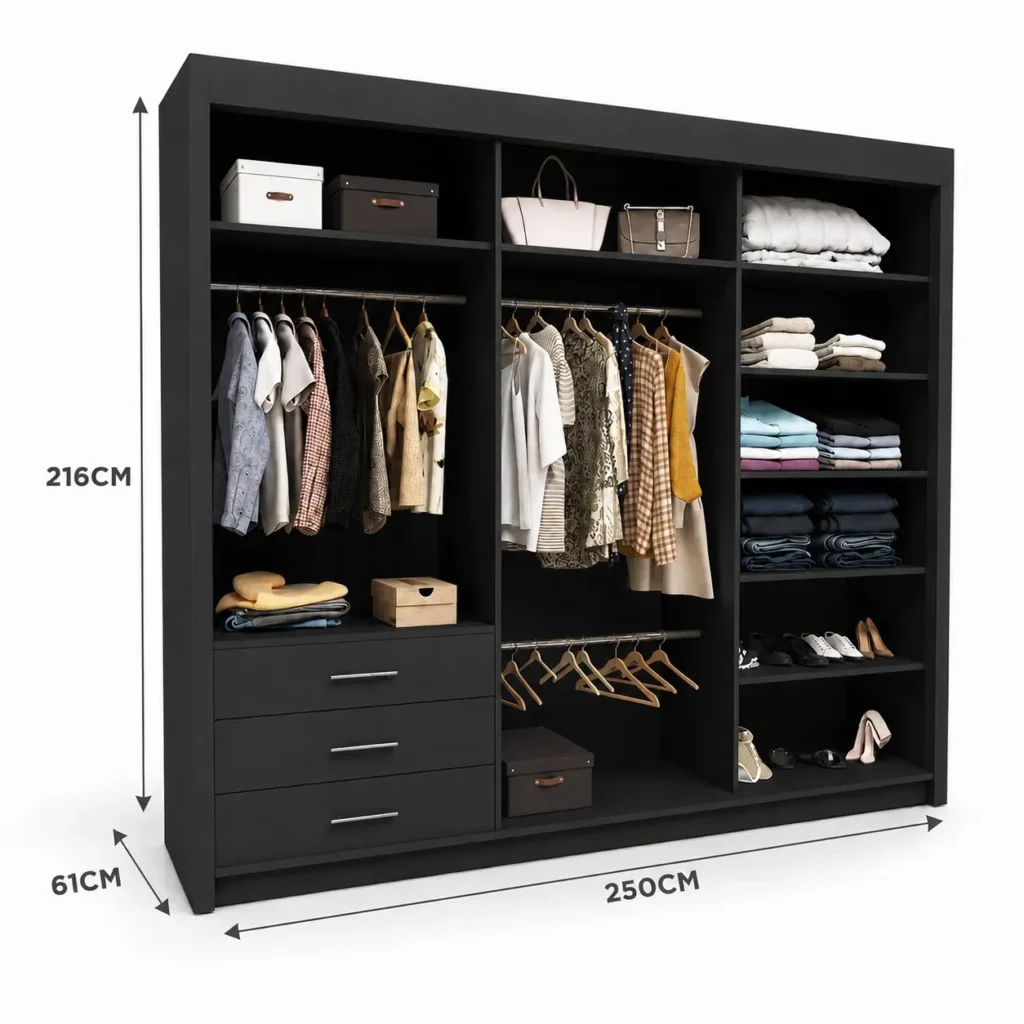 Oslo 250cm Sliding Mirror Wardrobe - dimension