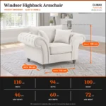 Windsor Highback armchair dimensions – 110cm wide, 94cm deep, 100cm high