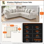 Windsor Highback corner sofa dimensions – 245cm x 245cm, 94cm deep, 100cm high (1)