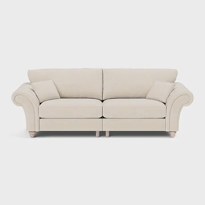 Scroll Arm Sofa Beige Fabric Traditional Living Room Furniture -UK