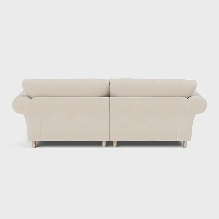 UK cream fabric sofa rear view on white background
