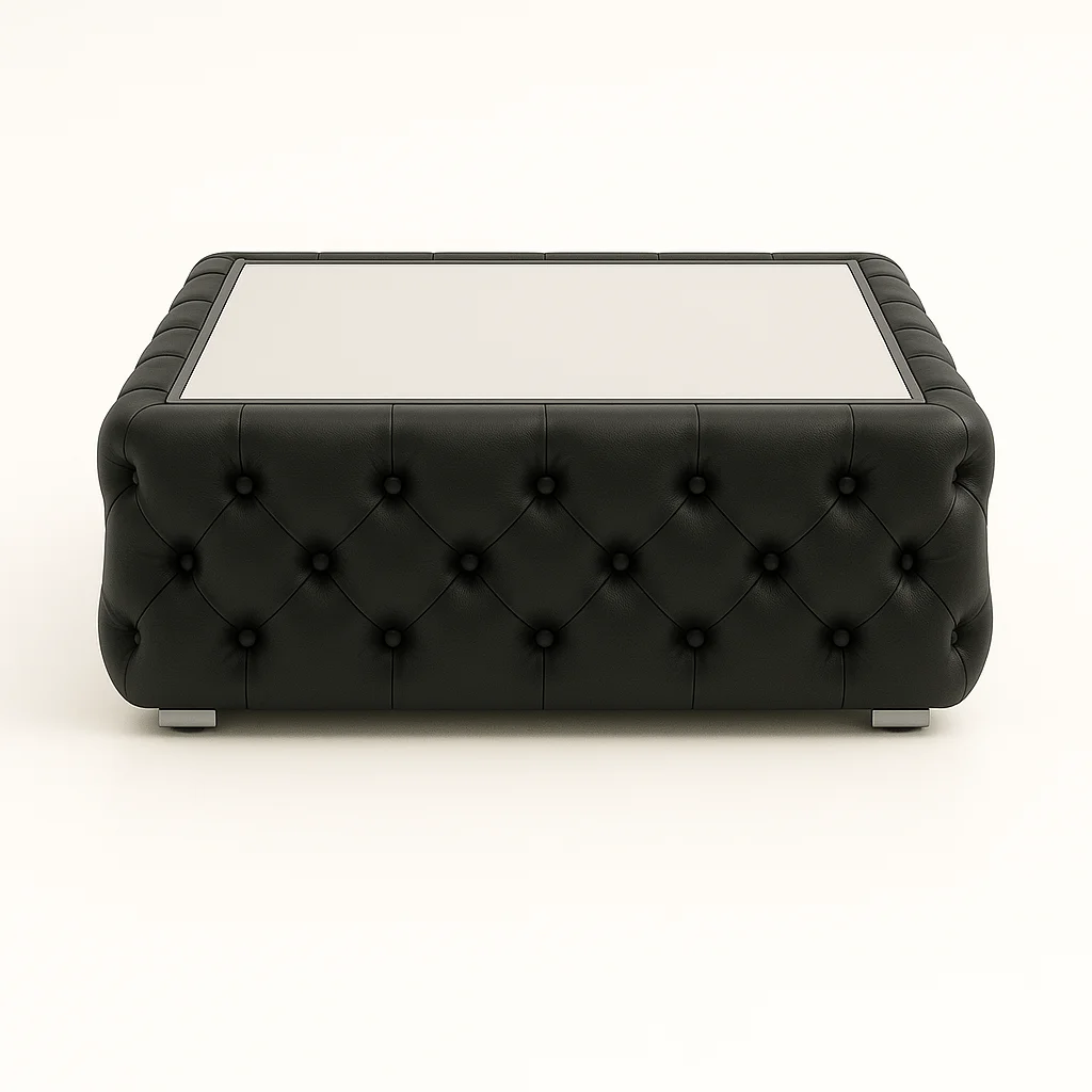 Chesterfield Leather Mirror Footstool in Black leather color
