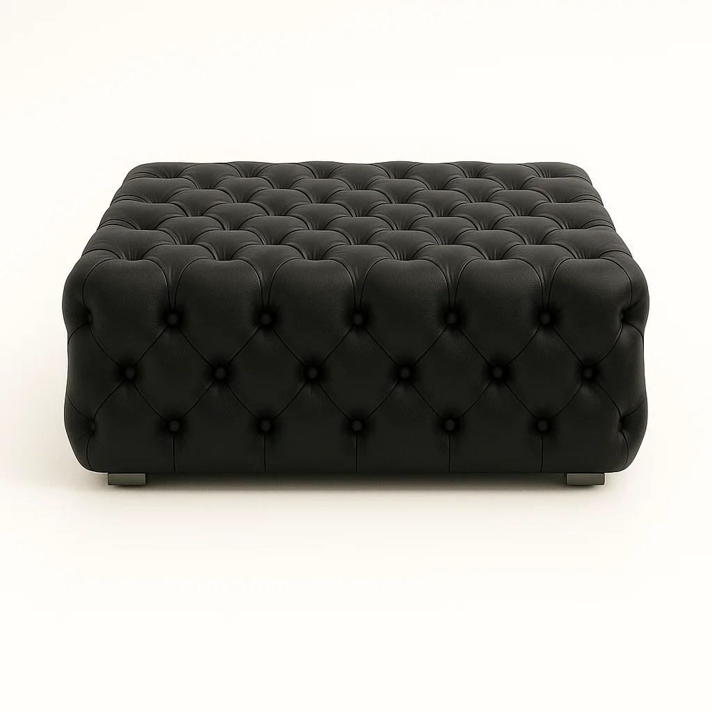 Leather Chesterfield Simple Footstool in Black Leather color