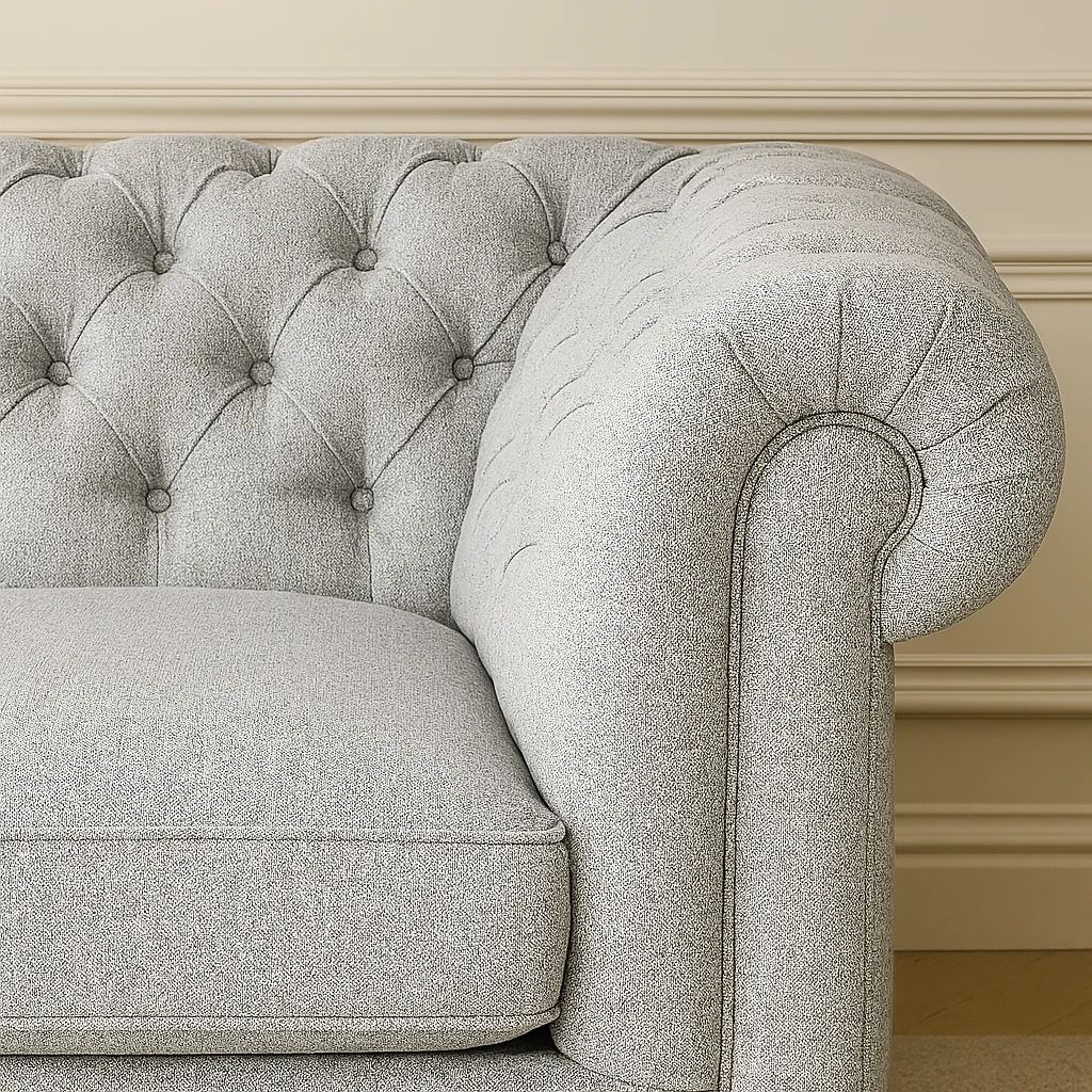 Classic U-Shaped Chesterfield Sofa with Velvet Upholstery Corner closeup view
