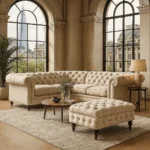 UK luxury Chesterfield sofa set in an elegant living room with tufted upholstery