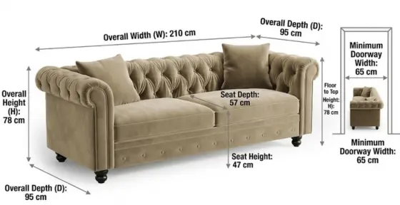3-Seater Fabric Chesterfield Sofa-UK Made