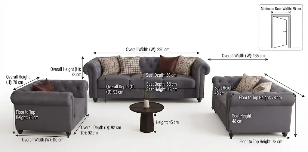 3+2+1 Chesterfield Sofa Set Windsor Grey