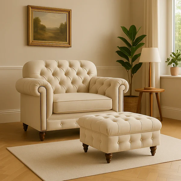 Chesterfeild_Armchair_sofa_with_footstool_and_a_lamp