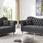 Chesterfield charcoal 3+2 sofa set in living room