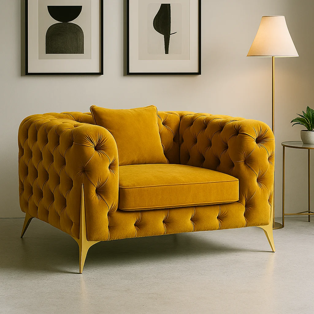 Classic Italian Chesterfield 1-Seater Sofa -Premium Velvet Armchair