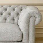 UK Chesterfield Sofa Light Grey Fabric Tufted Rolled Arm Style Living Room