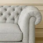UK Chesterfield Sofa Light Grey Fabric Tufted Rolled Arm Style Living Room