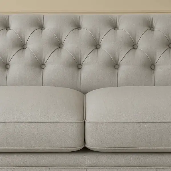 Sofa Light Grey Fabric Button Tufted Style Living Room