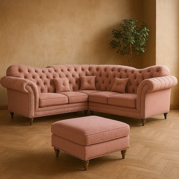 Elegance 5 Seater Cornere shape sofa with footstool in pink color_png