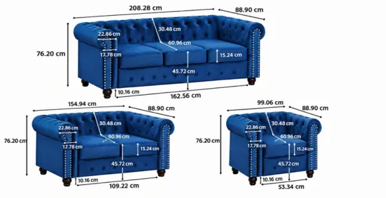 Exclusive 3+2+1 Chesterfield Sofa Set Dimensions