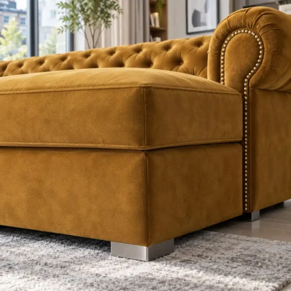 Handcrafted U-Shaped Chesterfield Sofa Arm Closeup
