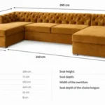 Handcrafted U-Shaped Chesterfield Sofa Dimensions