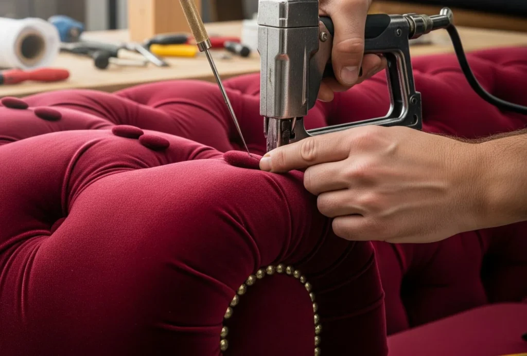Plush Velvet button pattern Handmade chesterfield color climax furniture