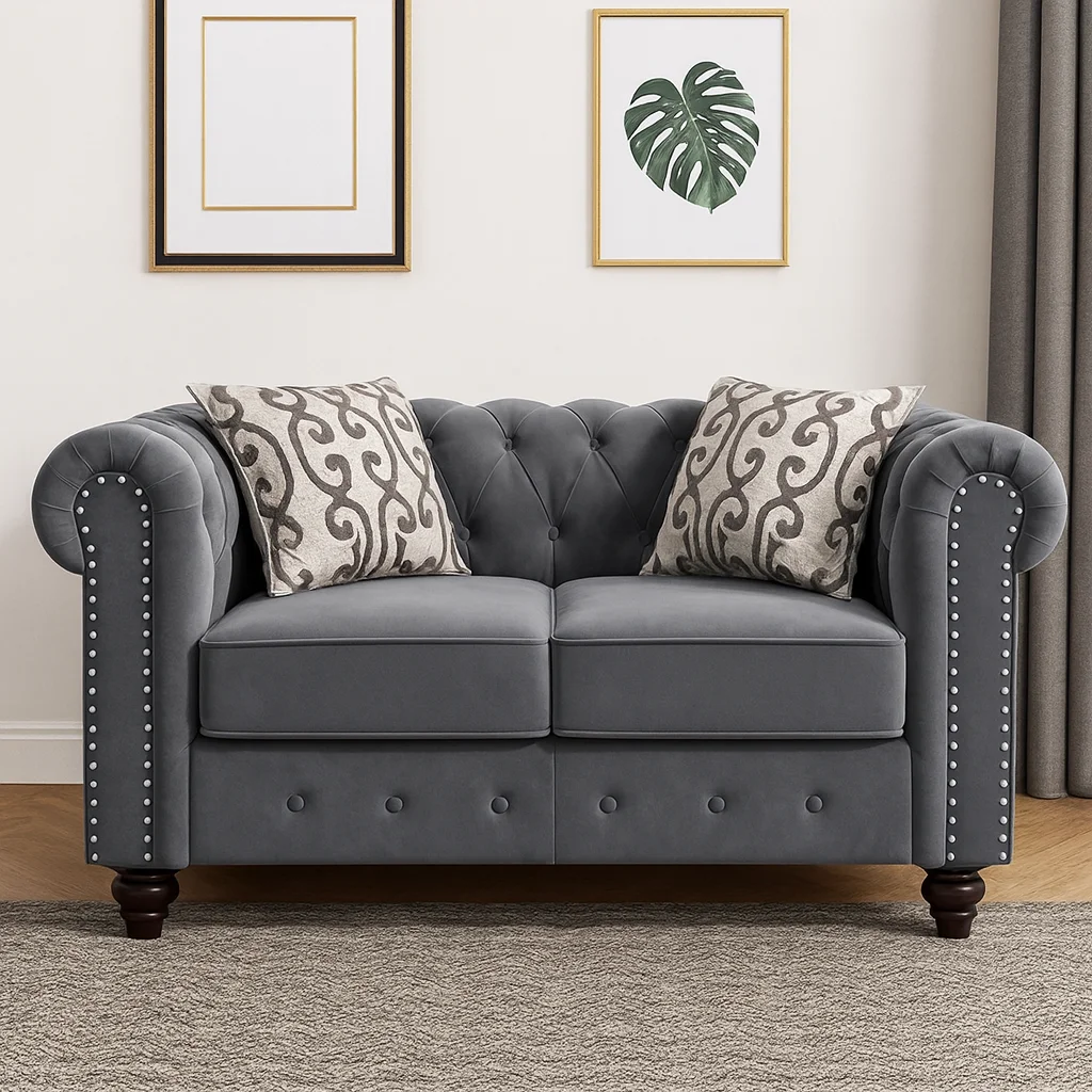 Windsor Grey Chesterfield 2 Seater Sofa – Timeless British Elegance