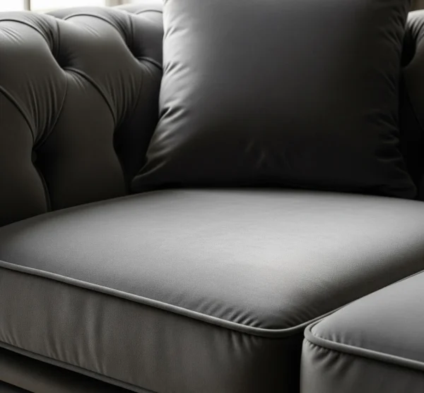 Windsor Grey Chesterfield Sofa closeup view – Timeless British Elegance