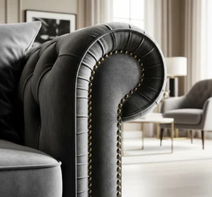 Windsor Grey Chesterfield Sofa closeup view – Timeless British Elegance