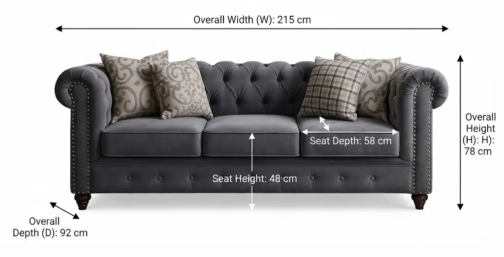 3 Seater Chesterfield Fabric Windsor