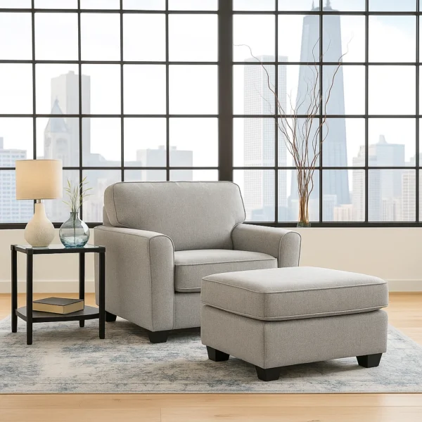 Camden Grey Armchair with Footstool – UK Made