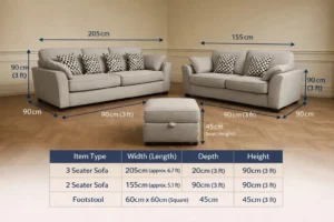 Camden 3+2 Grey Sofa Set with Footstool – Luxurious UK Made