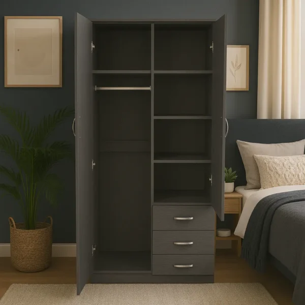 2-Door Black Wardrobe inner section